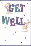 This heartwarming get well card bursts with cheerful playfulness-two lovable characters, a teddy bear and a floppy-eared puppy, take the spotlight as they interact with oversized, brightly coloured letters spelling 'Get Well.' Their joyful poses and soft, cuddly textures are so inviting they seem to promise an embrace, much like the comfort of a hand-tied bouquet from a local Dollis Hill florist. Hues of indigo and teal in each letter glow with gentle vibrancy against a creamy background, while scattered stars in purples and blues twinkle around them with quiet hope-reminiscent of peaceful moments in Gladstone Park. The tactile detail in the illustration, from the plush bear to the lovingly rendered puppy, makes this card a thoughtful extension of care, ideal for sharing genuine warmth, support, and optimism during recovery to anyone in Dollis Hill or beyond.